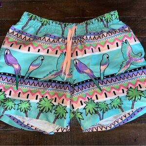 Chubbies Green and Blue Athletic Shorts with Tropical Pattern